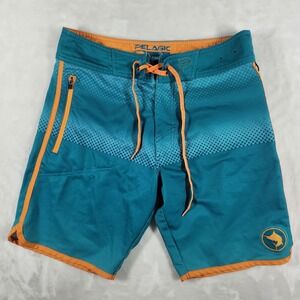 Pelagic Board Shorts Mens 30 Blue Orange Drawstring Pockets Pool Beach‎ Fishing